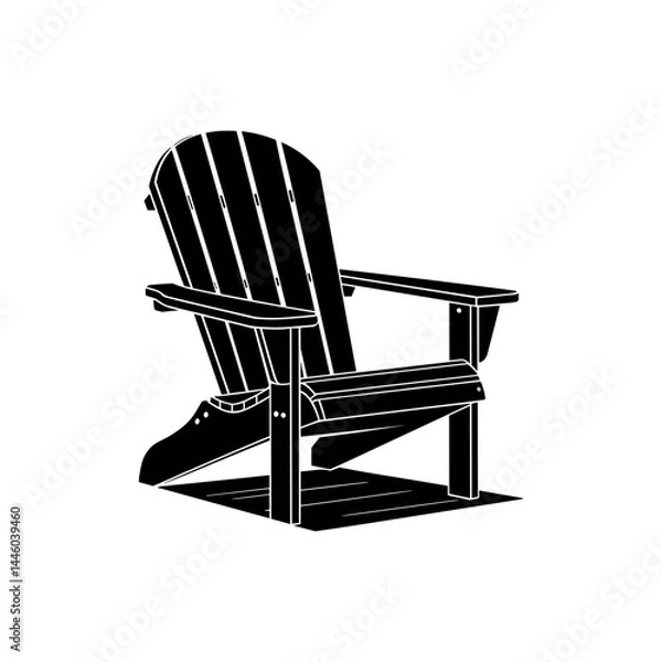 Fototapeta Adirondack Chair Silhouette: A classic Adirondack chair, rendered in a sleek black silhouette,  exudes a sense of relaxation and summer leisure.