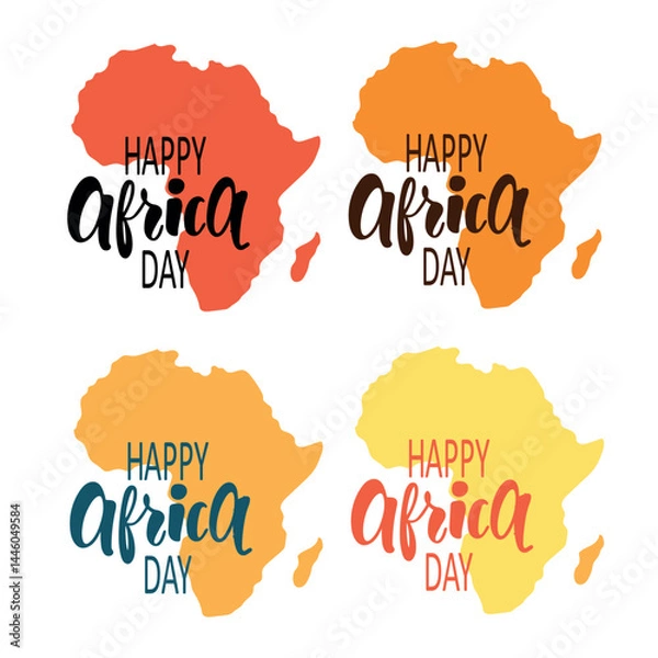 Obraz Happy Africa Day handwritten text. Greeting card illustration for 25 may celebration. Vector colorful illustration. Hand lettering typography, modern brush calligraphy isolated on white background