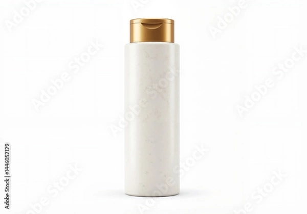 Obraz Elegant cosmetic bottle with a gold flip-top cap, ideal for branding presentations of shampoo, conditioner, lotion, or hair treatment products. Perfect for use in beauty product advertisements, 