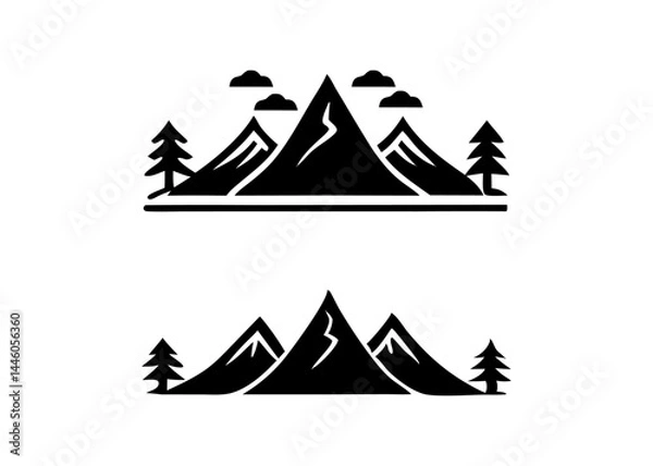 Obraz Minimal Mountain Logo Set – Black and White Vector Collection