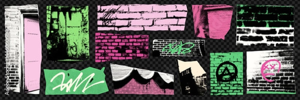 Obraz Pop-art style collage of grungy street walls, brick textures, and graffiti