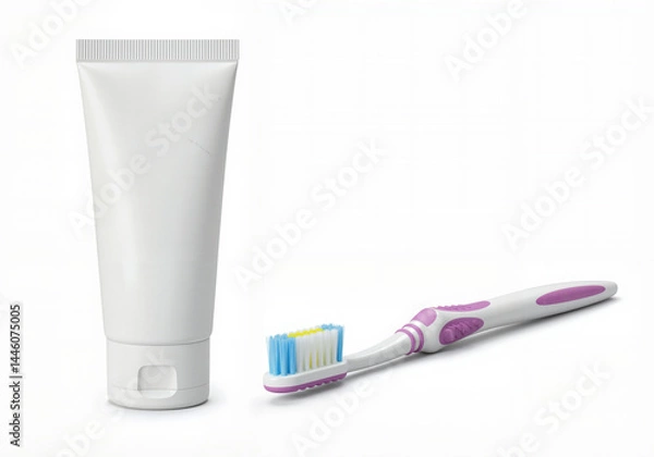 Obraz Toothbrush and toothpaste tube for dental hygiene ads and e-commerce