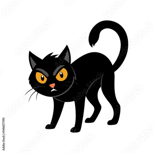 Fototapeta Scared Black Cat with Arched Back on Transparent Background