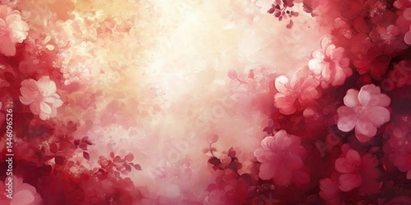 Fototapeta An abstract background featuring soft clouds of pink and red hues with floral elements blending seamlessly