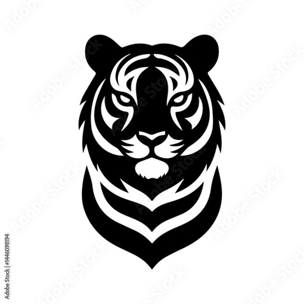 Fototapeta AI Generated Tiger Head Vector Silhouette Isolate White Background