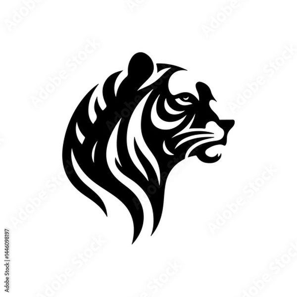 Fototapeta AI Generated Tiger Head Vector Silhouette Isolate White Background