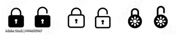 Fototapeta Lock or closed padlock icons set designed in filled, outline, line and stroke style.