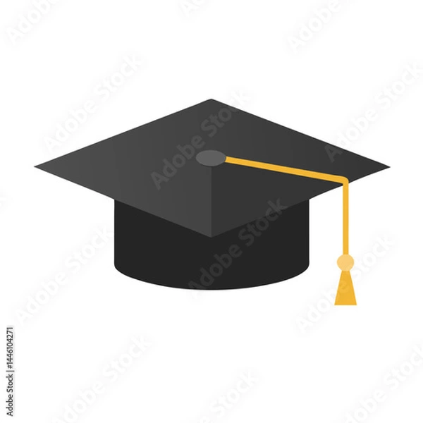 Fototapeta Vector - based simple - styled icon of a black graduation cap with a yellow tassel, ideal for academic, graduation, and achievement - related projects.