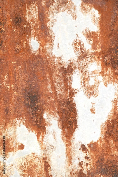 Fototapeta Rust on white metals plate texture.Corrosive grunge rusted on old iron.The pattern of rust on wall use as illustration for presentation background.Rusty corrosion and oxidized background.Vertical.