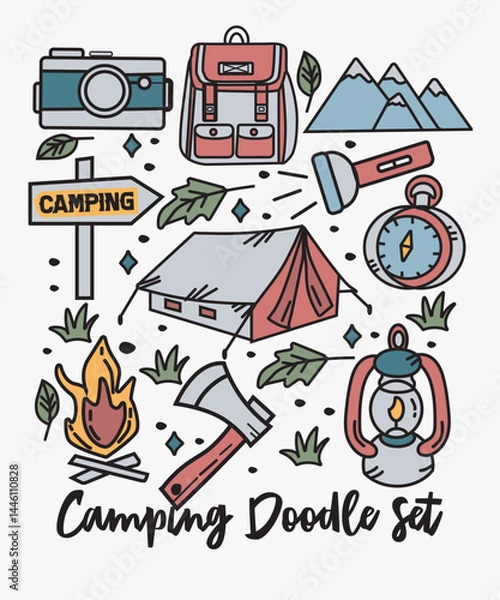 Fototapeta Camping Doodle Set Vector Pack Camping Collection