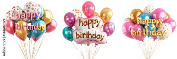 Obraz Colorful party balloons Happy Birthday isolated on transparent background