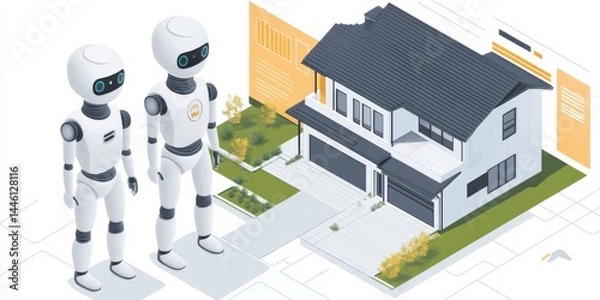 Fototapeta Artificial intelligence (AI) is transforming real estate.  AI tools can assess property values, analyze market trends, identify investment opportunities, and even help with property inspections.