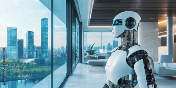Fototapeta Artificial intelligence (AI) is transforming real estate.  AI tools can assess property values, analyze market trends, identify investment opportunities, and even help with property inspections.
