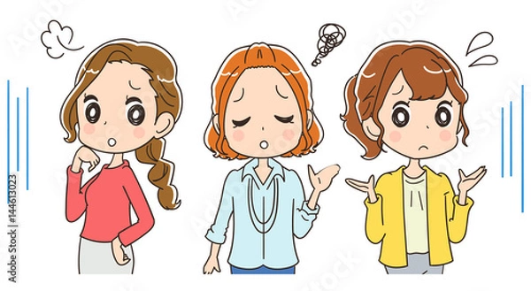 Obraz 困っている女性（オフィスカジュアル）のイラスト
