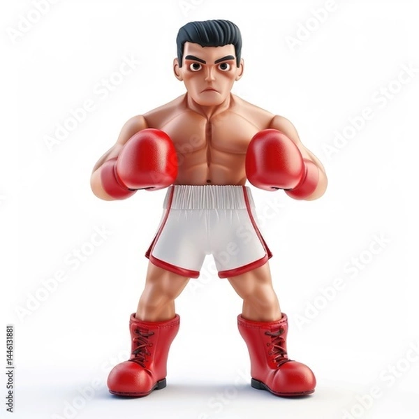 Obraz 3d model of a cartoon boxer in fighting stance.