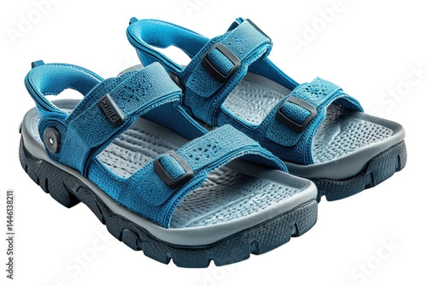 Fototapeta Cool blue summer sandals perfect for adventure with durable soles and adjustable straps White