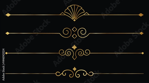 Fototapeta Collection of hand drawn vintage frame for text decoration in vector in gold. The design of the banners