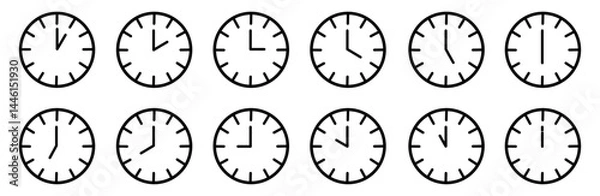 Obraz Time, date and address icon set. Calendar, clock, location. Editable stroke. Linear vector outline illustration. Vector illustration.	