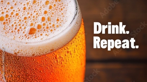 Obraz International beer day with foam and celebration idea. Frosted beer glass with catchy slogan text overlay.