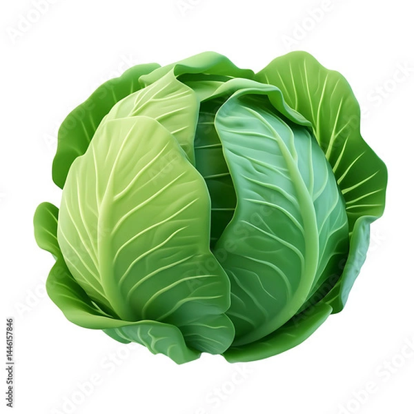 Fototapeta fresh green cabbage 3d render icon isolated on transparent background cutout