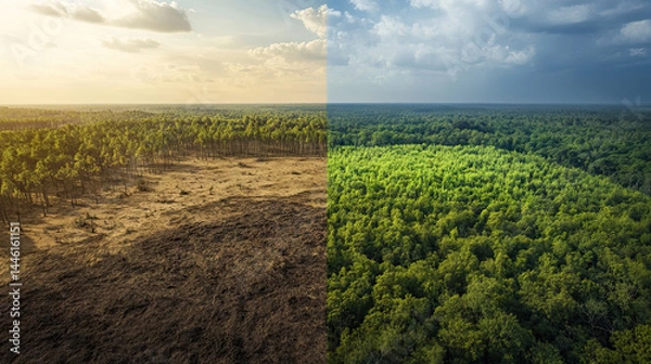 Obraz The dichotomy of forest health: juxtaposing devastation and vibrant life for World Day to Combat Desertification and Drought