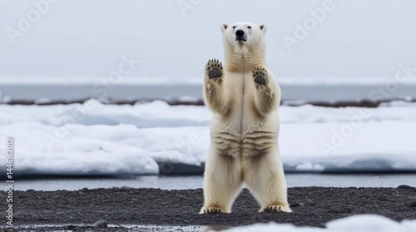 Fototapeta Polar bear standing upright in natural environment
