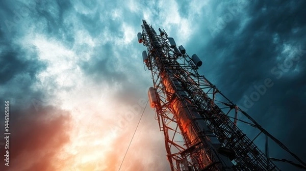 Fototapeta Towering Communication Structure Against Dramatic Sky
