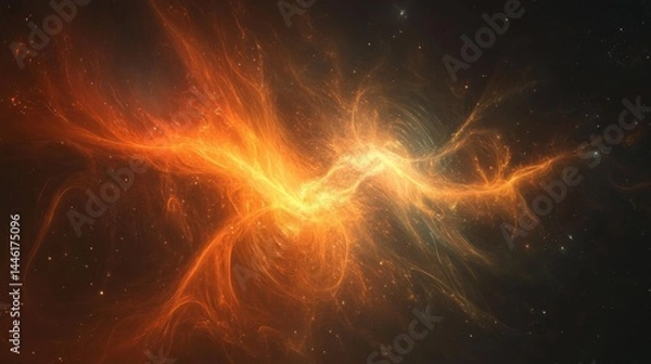 Fototapeta A bright orange and yellow space with a lot of stars and a long, curvy line. The line is orange and yellow and it looks like it's moving