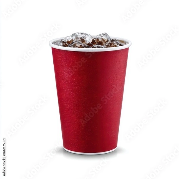 Obraz Red cup filled with ice isolated on white background