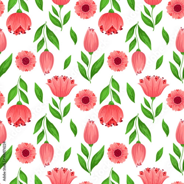 Fototapeta Seamless pattern with cute vintage flowers. Pattern