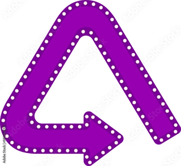 Fototapeta Curved graphic arrow arrow, shaped like a retro panel with circles of lamps around, with a triangular shaped path with rounded corners