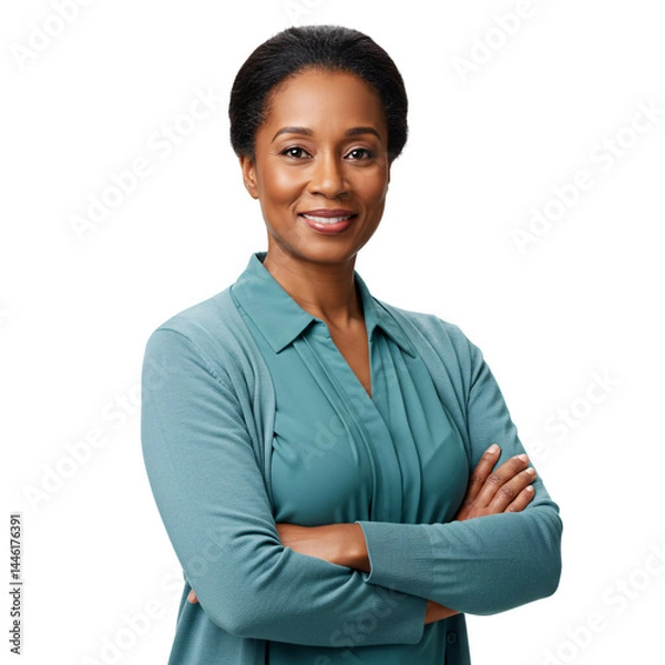 Obraz Proud Black Female Educator Smiling Gently Transparent Background