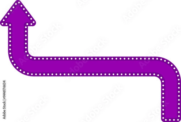 Fototapeta Straight graphic arrow with two rounded corners, in the shape of a retro panel with circles of lamps around, to direct information in the design