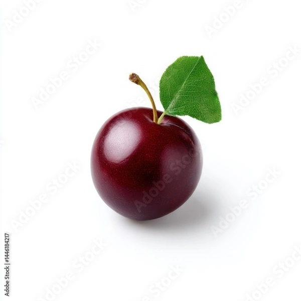 Fototapeta Single plum with leaf isolated on white background