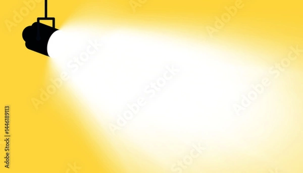 Obraz Spotlight shining on yellow banner. Realistic vector light effect with space for text. Flat style on isolated background.