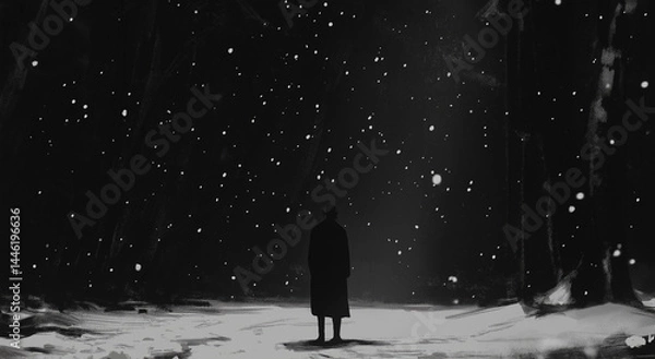 Obraz black background with falling snow particles, cinematic style