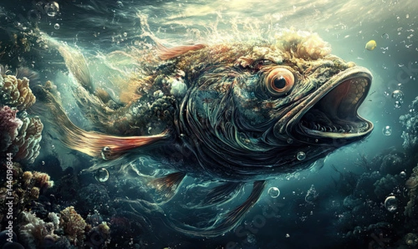 Fototapeta Deep Sea Creature: An Enigmatic Fish in its underwater habitat landscape