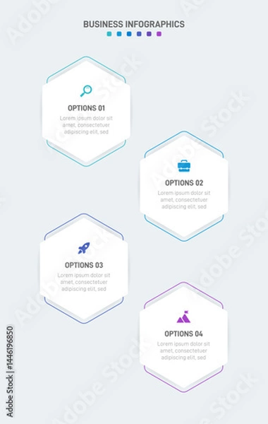 Fototapeta Vertical progress bar featuring 4 arrow-shaped elements, symbolizing the four stages of business strategy and progression. Clean timeline infographic design template. Vector for mobile presentation.