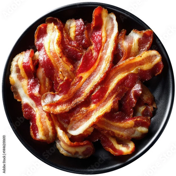 Obraz Bowl of Crispy Bacon Strips on a Transparent Background Showcasing Savory Snack