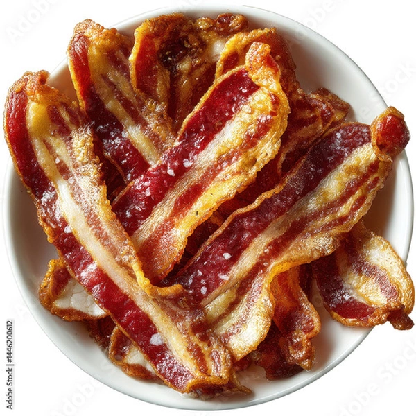 Obraz Bowl of Crispy Bacon Strips on a Transparent Background Showcasing Savory Snack
