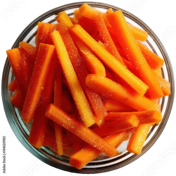 Obraz Colorful Bowl Filled With Fresh Carrot Sticks on a Transparent Background