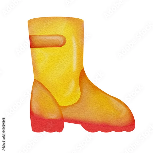 Fototapeta Yellow pastel rain boot painted in watercolor style. Illustration for kids rainy day, nursery prints, baby shower invitations, spring and summer designs.