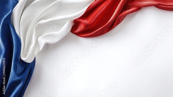 Obraz French Tricolor Flag in Upper Left Corner on White Background