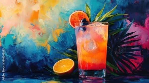 Obraz Vibrant cocktail with tropical fruit