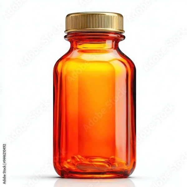 Fototapeta Orange bottle with gold cap isolated on white background