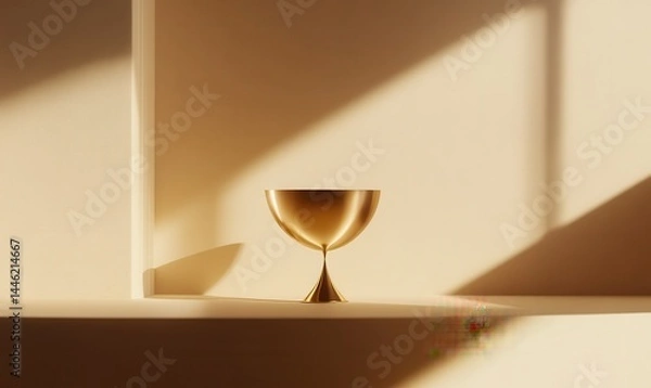 Obraz Golden trophy on a minimalist background with soft shadows, clean corporate style representing achievement, high detail,