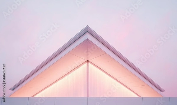 Fototapeta Minimalist triangular roof structure against a soft pastel sky, softly illuminated to highlight its clean lines and modern architectural appeal