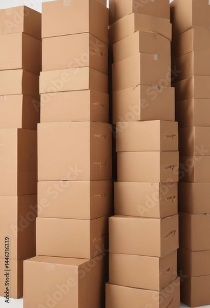 Fototapeta Stack of brown cardboard boxes isolated on white background ,  brown,  texture