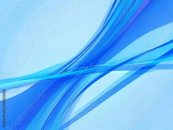 Obraz Abstract blue wave background with transparent flowing lines and soft light — minimal modern design with copy space