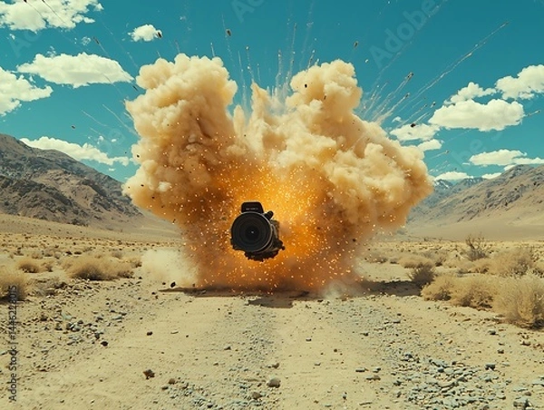 Fototapeta Desert explosion; projectile impact